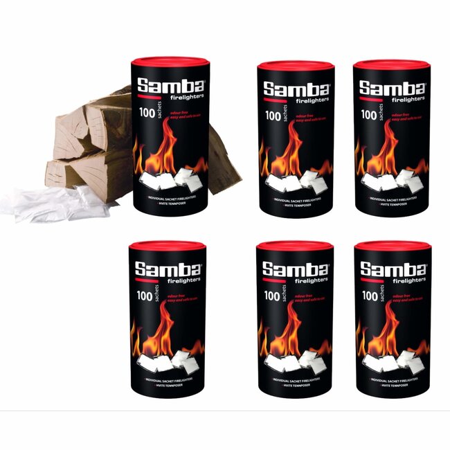 Samba aanmaakzakjes - paraffine - kleurloos - rookloos en veilig aansteken - 600 stuks in koker - open haard en barbecue