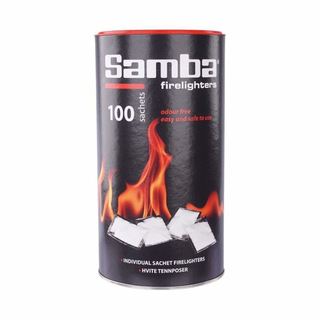 Samba aanmaakzakjes - paraffine - kleurloos - rookloos en veilig aansteken - 600 stuks in koker - open haard en barbecue