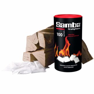 Samba aanmaakzakjes - paraffine - brandtijd 9 minuten - kleurloos - 100 stuks in koker - openhaard, houtkachel en barbecue
