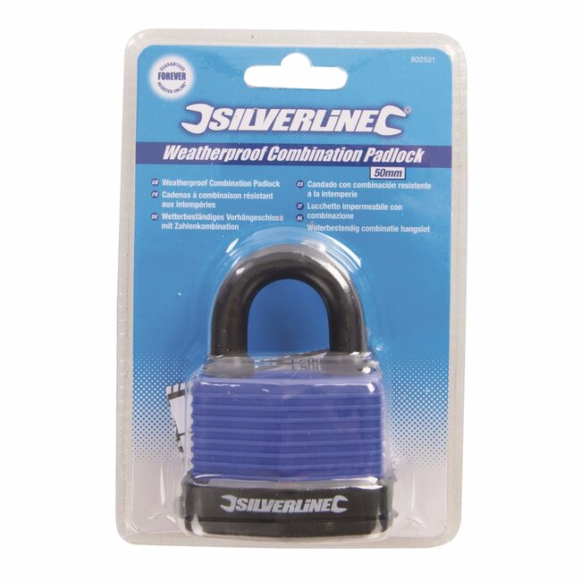 Silverline Cijferhangslot - koolstofstaal met PVC mantel - waterbestendig - 50 mm - 4-cijferig, 10.000 codes - poorten en fietsen