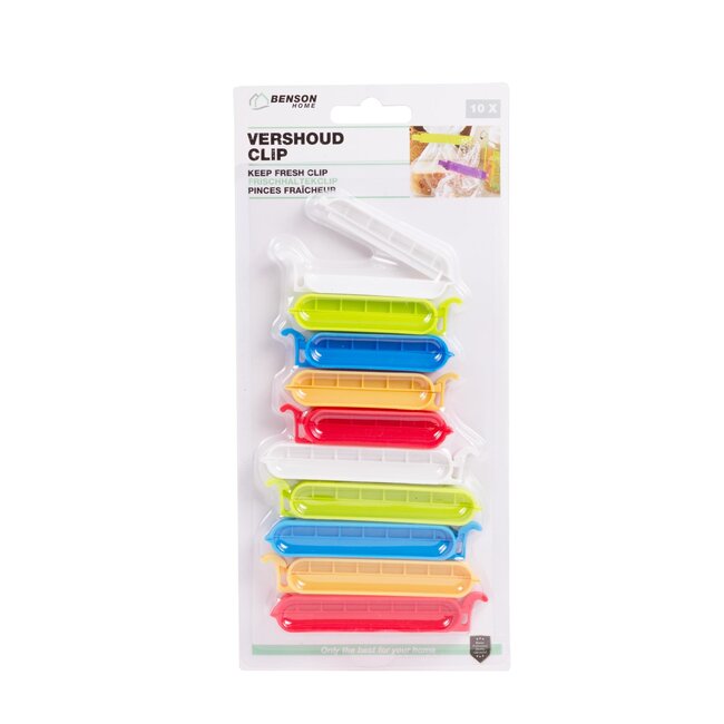 Benson Set van 10 gekleurde vershoudclips - luchtdicht - duurzaam polypropyleen - 6.5 cm en 8.5 cm