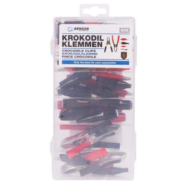 Benson Krokodillenklemmen assortiment - 60-delig - diverse maten en types - met assortimentsbox