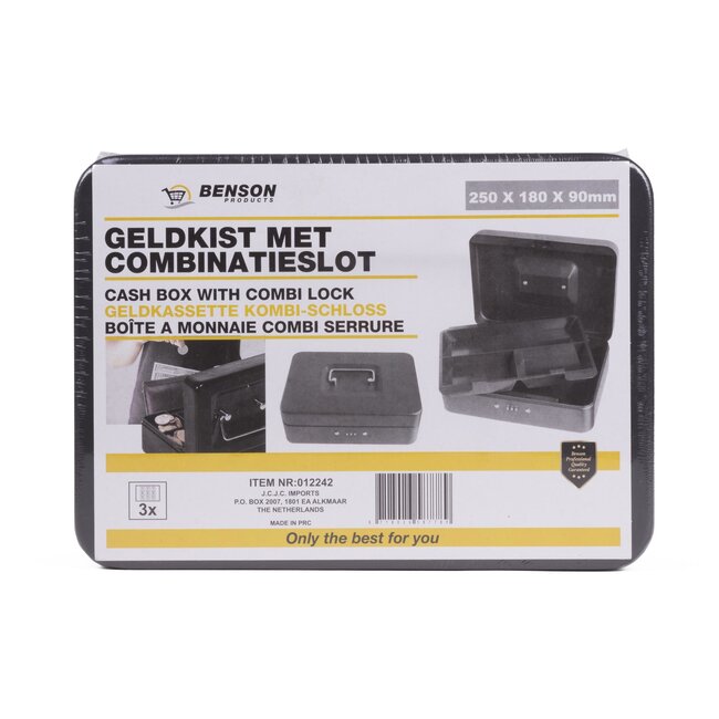 Benson Compacte geldkluis - combinatieslot - uitneembare bak - zwart - 25 x 18 x 9 cm