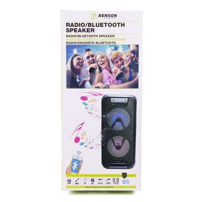 Benson Bluetooth speaker - zwart - radio - LED verlichting - 23.5 x 20.7 x 50.3 cm