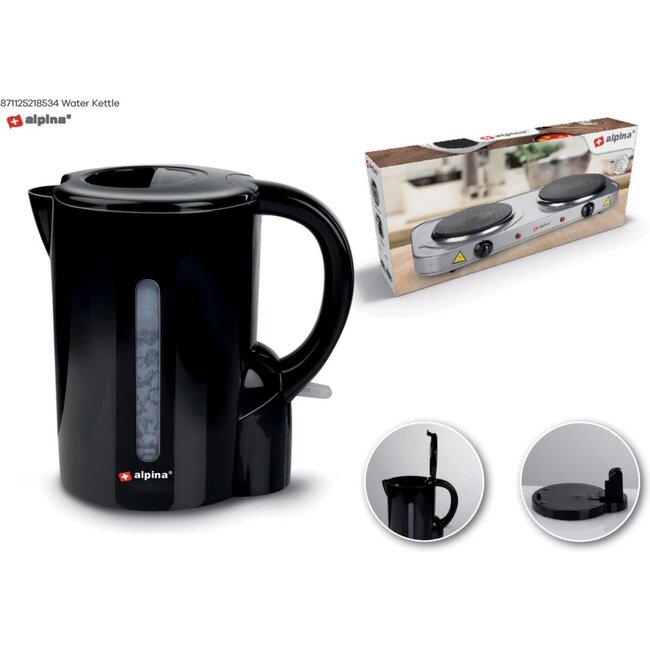 Alpina Zwarte waterkoker - 1,7 liter - Snoerloos - Droogkookbeveiliging - 2200 watt