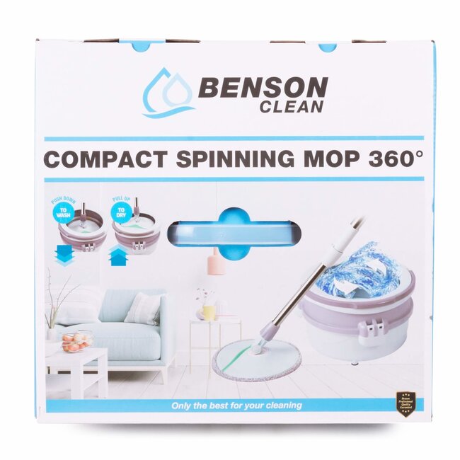 Benson Mop & emmer set - 360° draaiend systeem - Inclusief 123 cm steel - Grijs