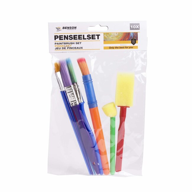 Benson Kwastenset - 9 stuks - Assorti kleuren - Kunststof - Voor kinderen