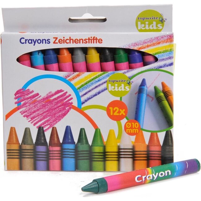 Top Write Gekleurde waskrijtjes - uitstekende kleurafgifte - 12 stuks - Ø 10 mm