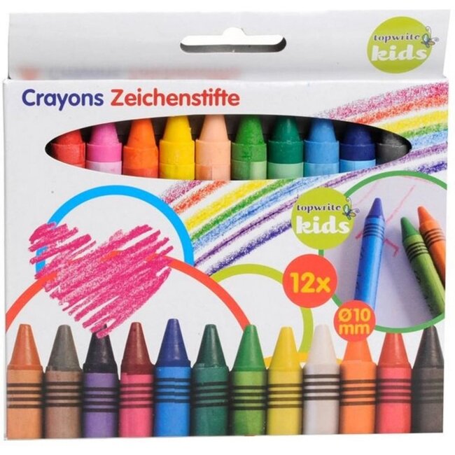 Top Write Gekleurde waskrijtjes - uitstekende kleurafgifte - 12 stuks - Ø 10 mm