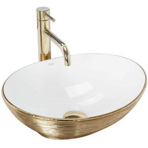 REA Sofia Opzetwastafel - Waskom - 41 x 34.5 x 15 cm - Geborsteld Goud - Glans Wit REA Sofia Opzetwastafel - Waskom - 41 x 34.5 x 15 cm - Geborsteld Goud - Glans Wit