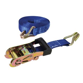 Silverline Sjorband met ratel en J-haken - polyester - lading zekeren - 6 meter - blauw - 2000 kg - auto en aanhanger