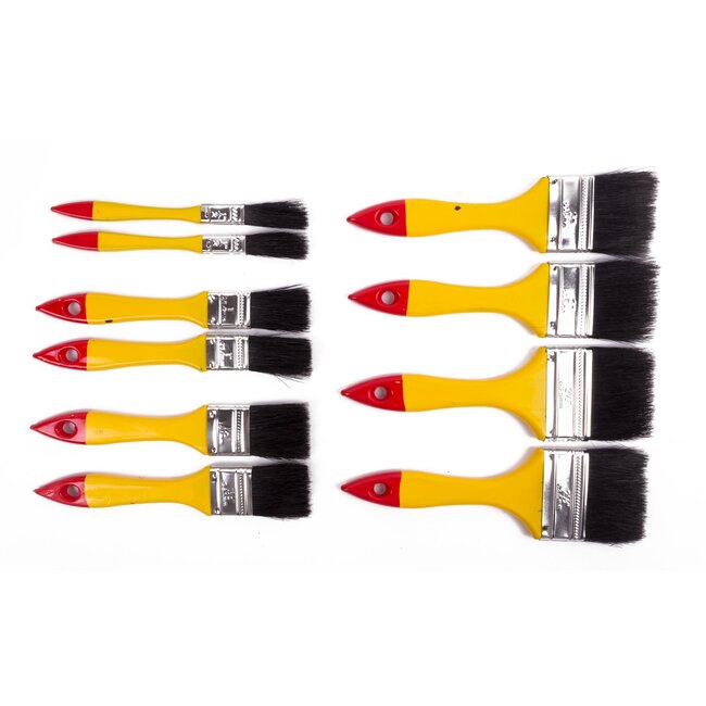 Benson Kwastenset plat - houten steel - geel/rood - 10-delig