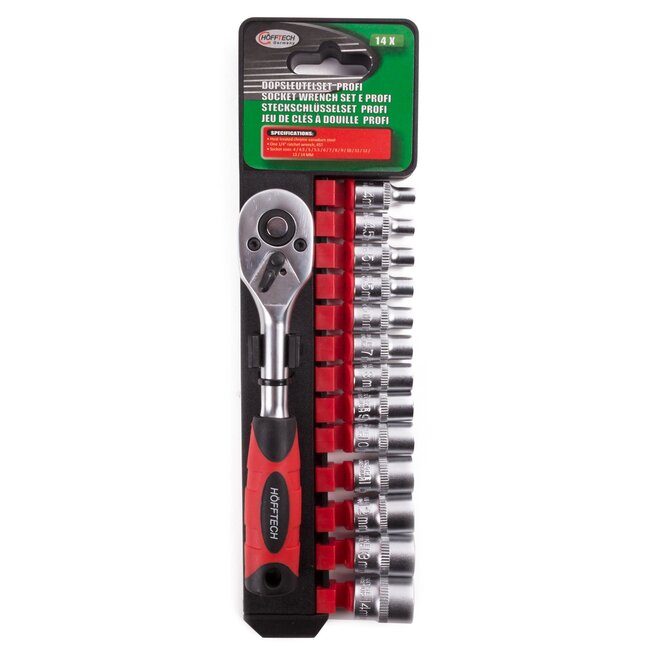 Hofftech Dopsleutelset - 1/4" - CRV - 4 t/m 14 mm - 14-delig - Zwart geanodiseerd
