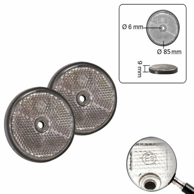 Benson Ronde witte reflectoren - 85 mm - schroefbevestiging - 2 stuks