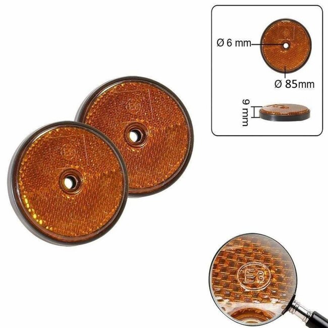Benson Ronde reflector - 85 mm - oranje - 2 stuks - E-keur - schroefbevestiging