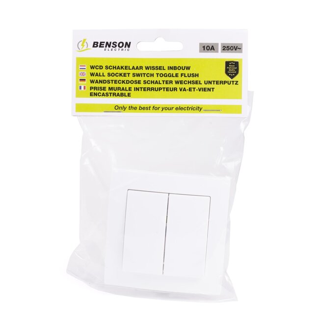 Benson Dubbele wisselschakelaar - strak wit ontwerp - inbouw - 250V - 10A