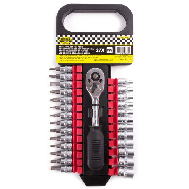 Benson 27-delige dopsleutelset - anti-slip handvat - veelzijdige maten