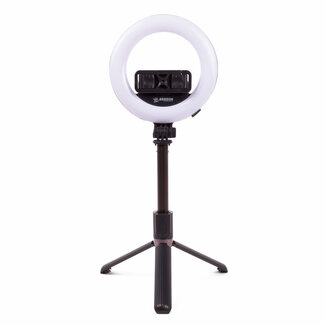 Benson Selfie stick met statief - LED ringlamp - driepoot - zwart - 90 cm