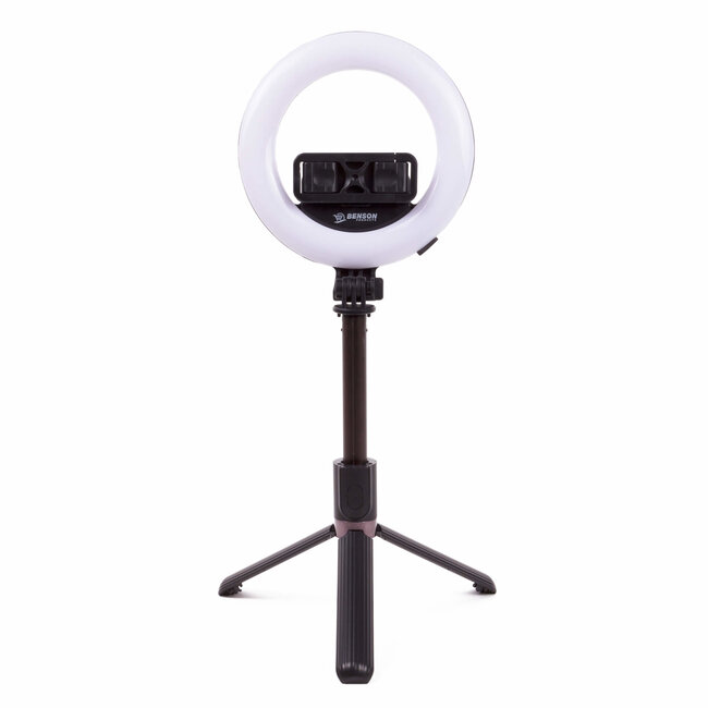 Benson Selfie stick met statief - LED ringlamp - driepoot - zwart - 90 cm