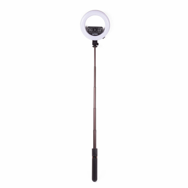 Benson Selfie stick met statief - LED ringlamp - driepoot - zwart - 90 cm