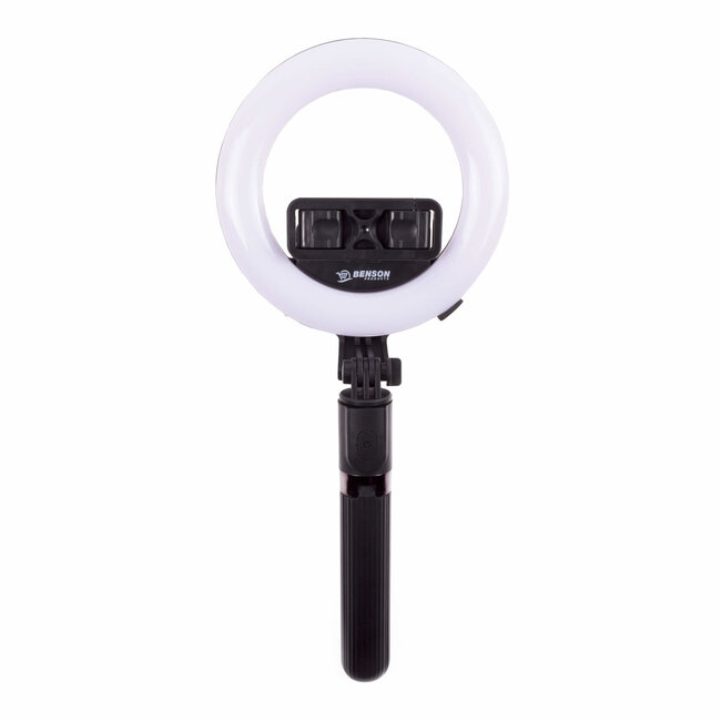 Benson Selfie stick met statief - LED ringlamp - driepoot - zwart - 90 cm