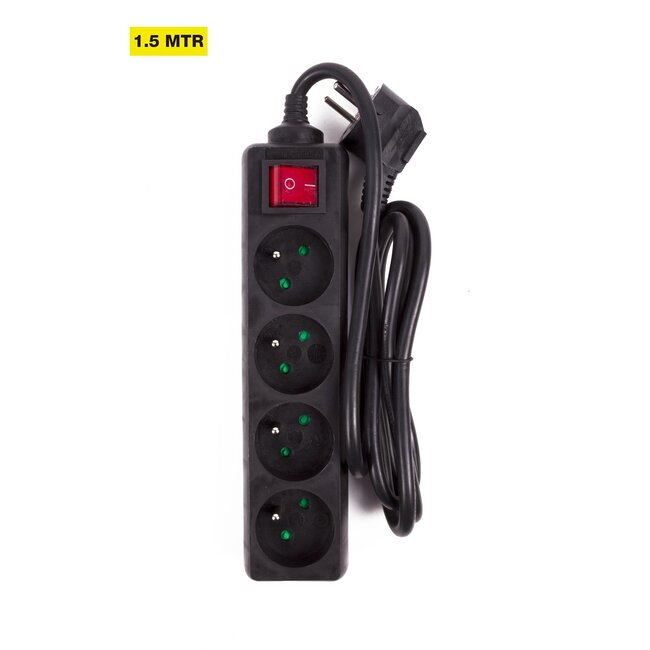 Benson Stekkerdoos met schakelaar - 1,5 meter kabel - 4-voudig - zwart - geaard