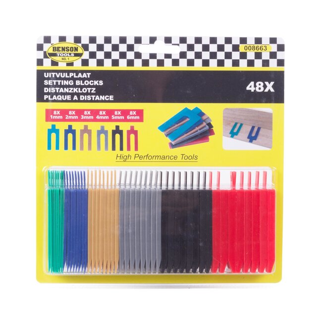 Benson Uitvulplaat set - U-vorm - 1 tot 6 mm - 48 stuks - Kleurgecodeerd