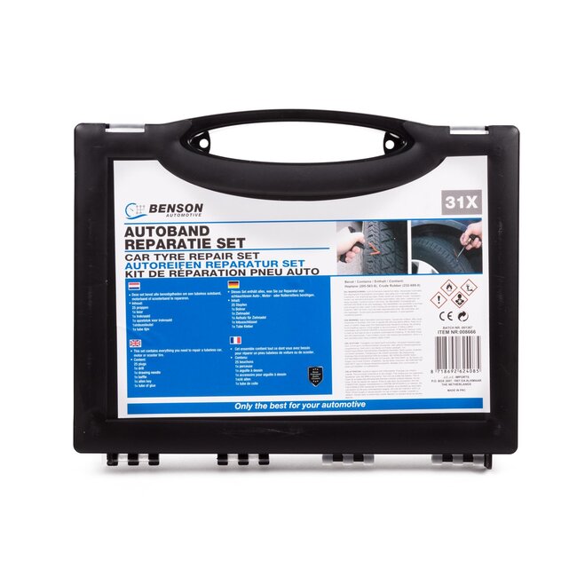 Benson Complete bandenreparatieset - 31-delig - Voor auto, motor en scooter - Inclusief opbergkoffer