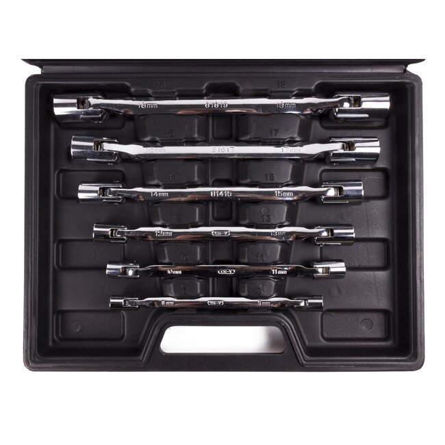 Hofftech Kniesleutelset - 12-kantige doppen - Hoogglans verchroomd - 6-delig - Inclusief koffer