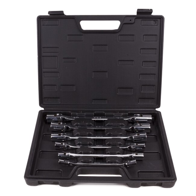 Hofftech Kniesleutelset - 12-kantige doppen - Hoogglans verchroomd - 6-delig - Inclusief koffer
