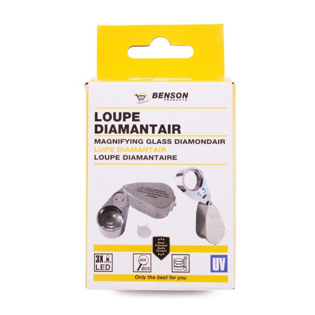 Benson Vergrootglas loupe - 40x vergroting - LED-verlichting - compact en draagbaar