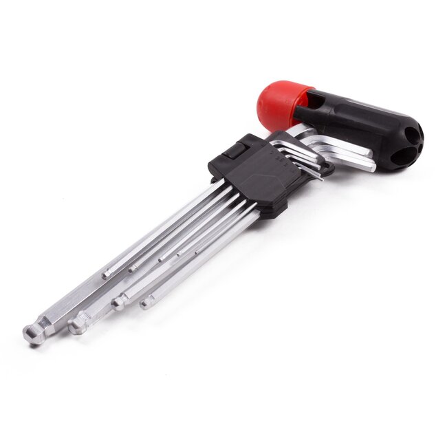 Benson 10-delige inbussleutelset - bolkop - chroom vanadiumstaal - uitvouwbare houder - grote greep