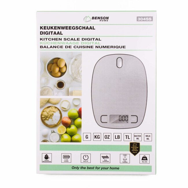 Benson Digitale keukenweegschaal - 5 kg - chroom - compact formaat - inclusief batterijen