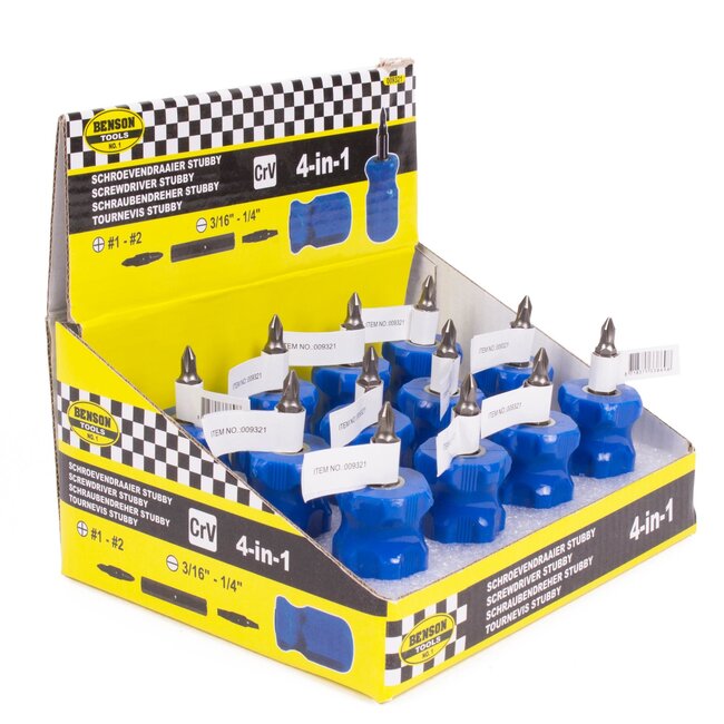 Benson Compacte schroevendraaier met 4 bitjes - 8,5 cm - comfortabele grip - ideaal voor onderweg