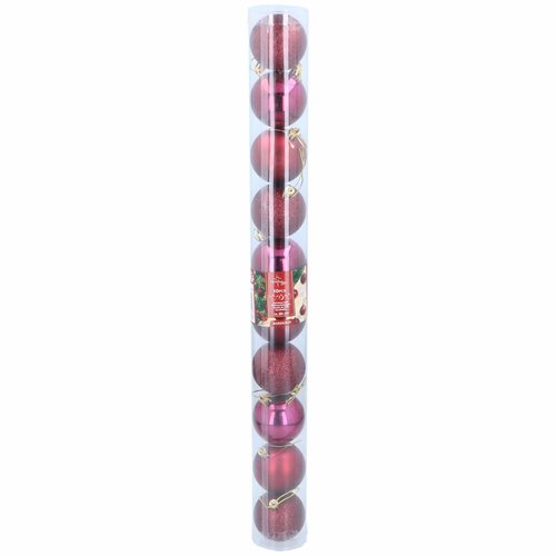 Christmas Gifts Kerstballen Set in Koker - Kunststof - Ø6 cm. - Bordeaux Rood - 10 Stuks Christmas Gifts Kerstballen Set in Koker - Kunststof - Ø6 cm. - Bordeaux Rood - 10 Stuks