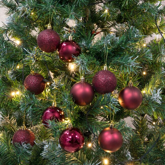 Christmas Gifts Kerstballen Set - Kunststof - Ø6 cm - Bordeaux Rood - Onbreekbaar - 10 stuks