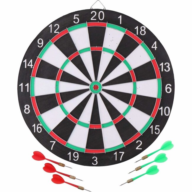 Masterdarts Dartbord met Marker - Ø 42 cm. - 6 Pijlen - Tweezijdig - Rood/Groen