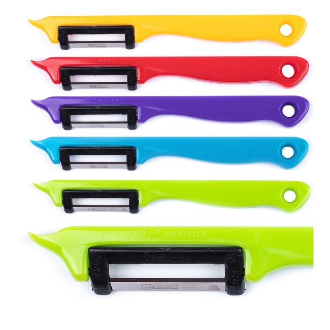 Solingen Dunschiller kunststof - 18 cm - assorti kleuren - 10 stuks - voor het schillen van aardappelen, fruit en groenten