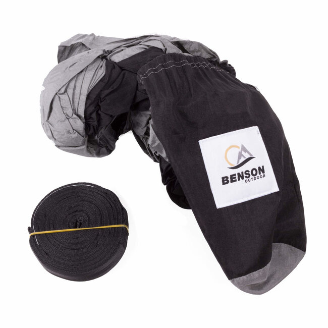 Benson Ultralichte hangmat - scheurbestendig nylon - 275x140 cm - grijs/zwart - inclusief bevestigingsset