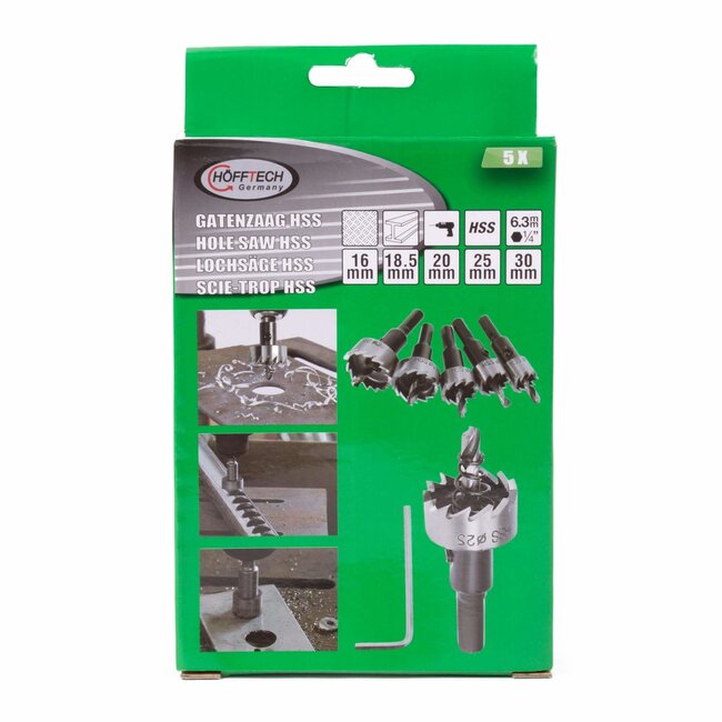 Hofftech 5-delige gatenzaagset - HSS sneldraaistaal - 16-30 mm - slijtvast en duurzaam