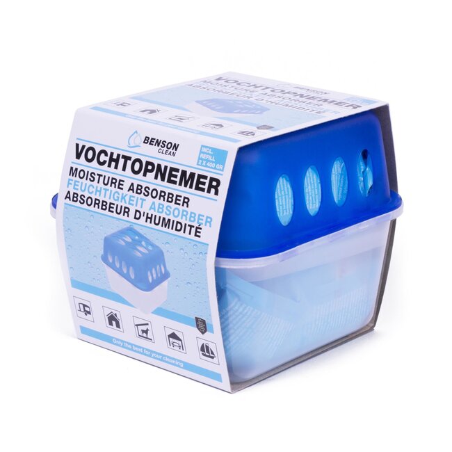 Benson Vochtopnemer - 2 x 400g granulaat - Compact - Langdurige werking - 12 x 13 x 13 cm