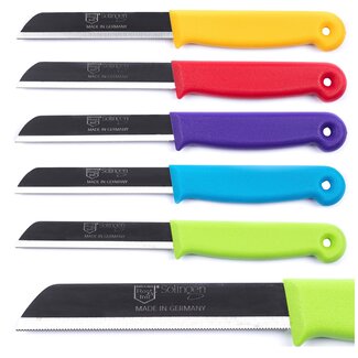 Solingen Schilmesjes - rvs lemmet - gekarteld - 18,5 cm - diverse kleuren - 10 stuks - voor fruit en groente schillen en snijden