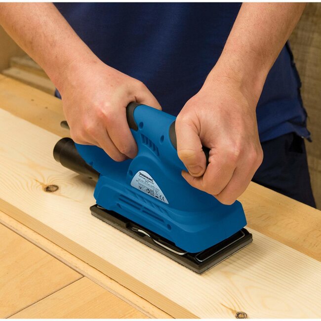 Silverline Vlakschuurmachine - aluminium zool, kunststof handgreep - 1/3 vel 90 x 187 mm - grijs - stofpoort - voor schilderwerk