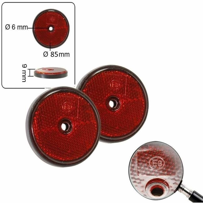 Benson Ronde reflectoren - rood - 85 mm - set van 2 - schroefbevestiging