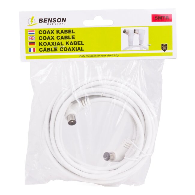 Benson Coaxkabel - Haakse Stekkers - Flexibel - 5 meter - Optimale Signaaloverdracht