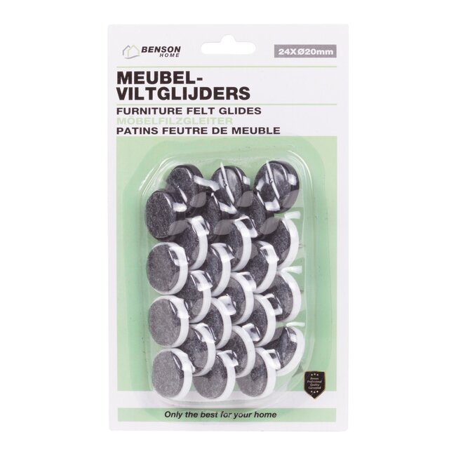 Benson Meubelviltglijders - 20 mm - Set van 24 - Beschermt tegen krassen - Geruisloos schuiven