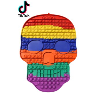 Merkloos XXL Pop It Fidget Toy - Bekend van TikTok - Skull - Rainbow