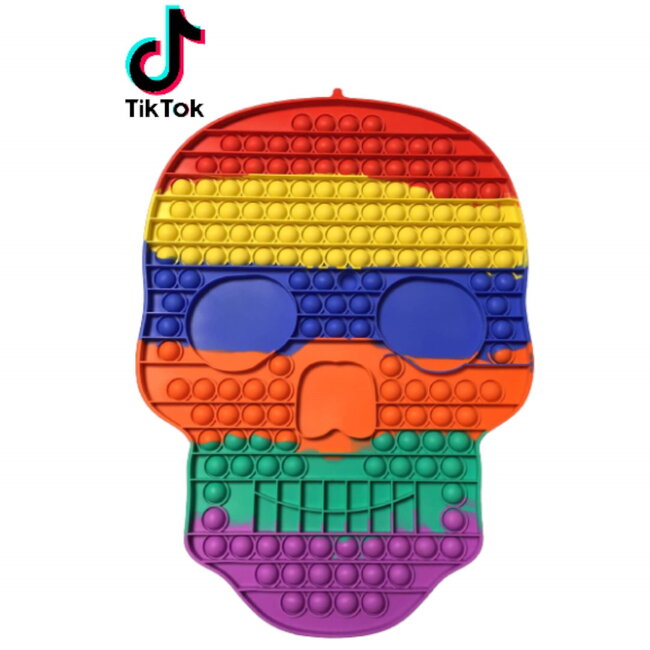 Merkloos XXL Pop It Fidget Toy - Bekend van TikTok - Skull - Rainbow