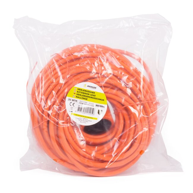 Benson Verlengsnoer - 20 meter - Oranje - 2 x 1.0 mm² - Geschikt voor buitengebruik