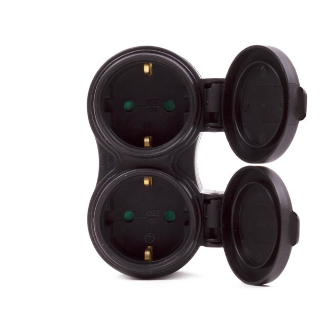 Benson Stekker Duo Verloop - Buitenstopcontact - Spatwaterdicht - Zwart - 3500W